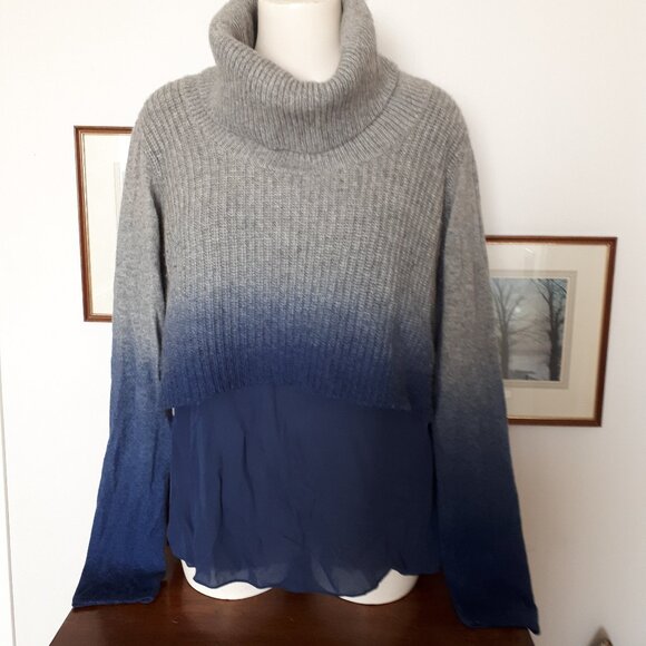 Elie Tahari Sweater - Sz. L - Navy and Grey Ombre - Wool and Cashmere Blend - Picture 1 of 5